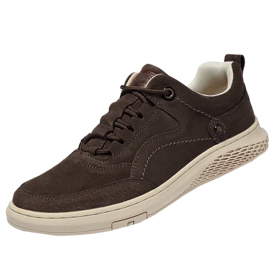 AUDeals Men's Leather Walking Shoes Lace Up Breathable Wear Resistant Casual Sneakers Non Slip Outdoor Tennis Shoes