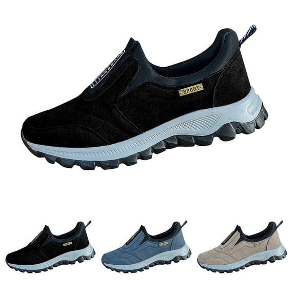 AUDeals Men's Orthopedic Shoes, Lightweight Work Sneakers with Arch Support for Hiking and Walking (Black, 7)