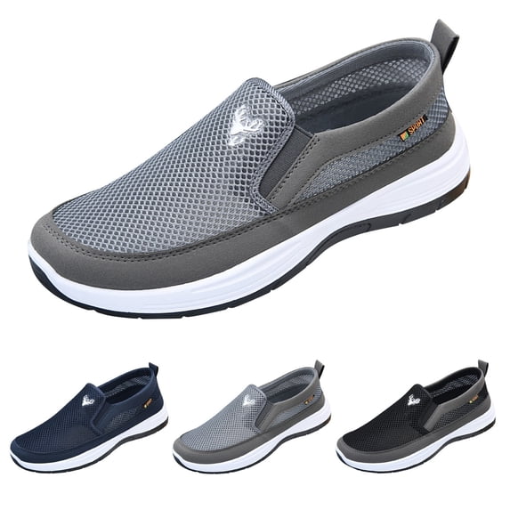 AUDeals Men's Orthopedic Sneakers, Mesh Slip On Walking Shoes with Breathable Comfort for Hiking and Work Use (Grey, 8.5)