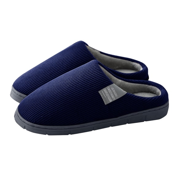 AUDeals Men's Plush House Slippers - Thick Sole Warm Closed Toe Indoor Home Shoes with Non Slip Daily Comfort (Dark Blue, 9)
