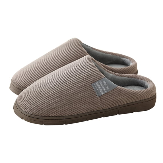 AUDeals Men's Plush House Slippers - Thick Sole Warm Closed Toe Indoor Home Shoes with Non Slip Daily Comfort (Coffee, 9.5)