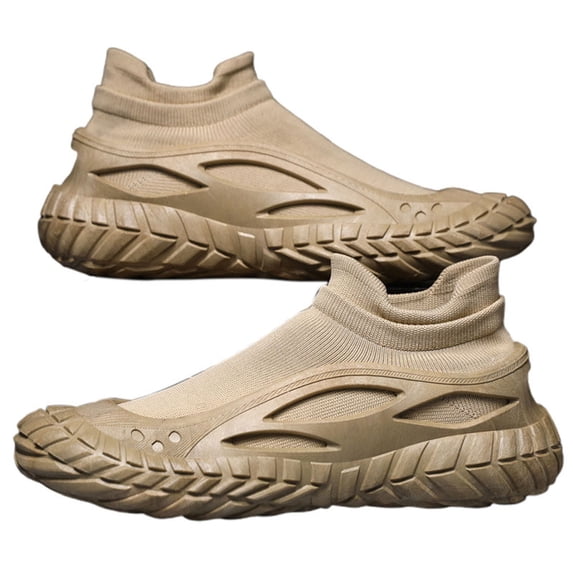 AUDeals Men's Sporty Lace Up Low Top Thick Sole Running Shoes Lightweight Slip On Walking Shoes Workout Fashion Casual Hiking Sneakers (Khaki, 7)