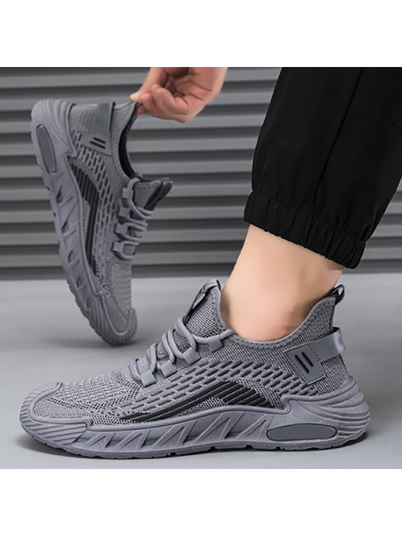 Men's Trail Shoes, Lightweight Mesh Sneakers with Anti Slip Comfort for Outdoor Travel and Training (Grey, 8)