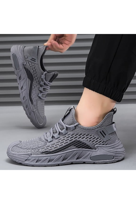 Men's Trail Shoes, Lightweight Mesh Sneakers with Anti Slip Comfort for Outdoor Travel and Training (Grey, 8)