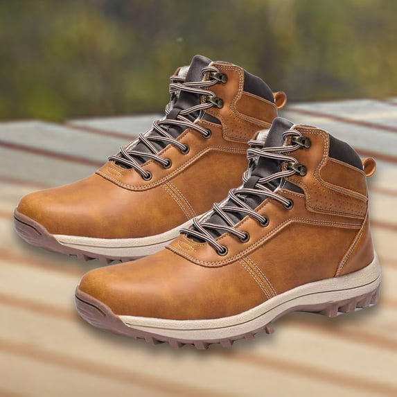 AUDeals Men's Vintage Leather Ankle Boots, Waterproof Snow Hiking Shoes with Fleece Lining and Non Slip Comfort (BW3, 11)