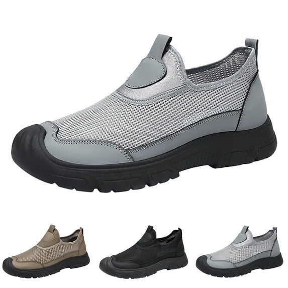 AUDeals Men's Work Shoes, Extra Wide Slip On Sneakers with Non Slip Comfort for Restaurant and Food Service (Grey, 6.5)