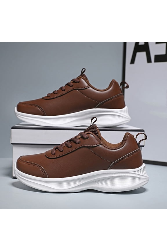 Men's Work Shoes, Leather Slip On Sneakers with Thick Sole Comfort for Restaurant, Food Service and Daily Wear (Brown, 9)