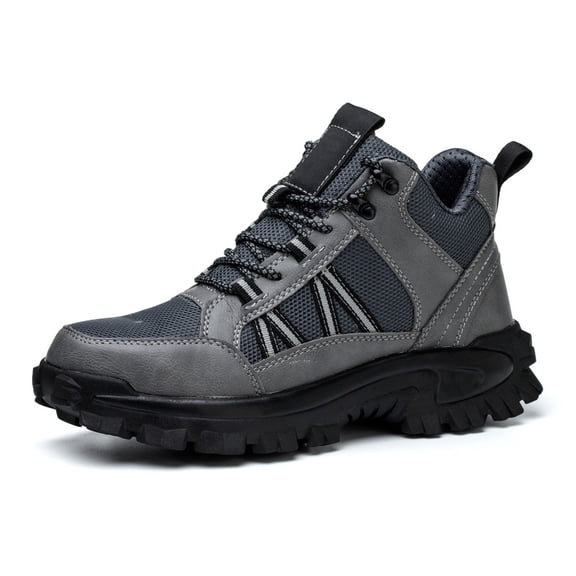 AUDeals Mens Hiking Shoes Slip Resistant Safety Work Boots Waterproof Breathable Lightweight Trail Sneakers (Grey, 12.5)