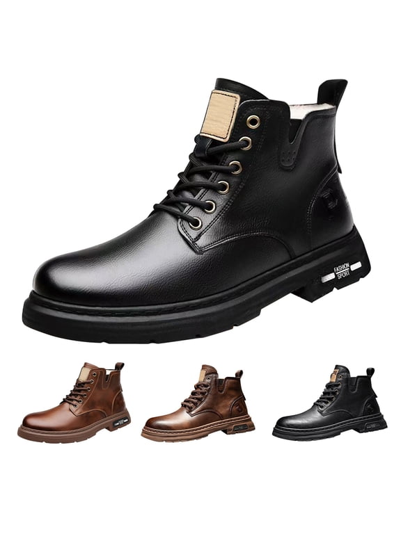 Mens Leather High Top Combat Boots Water Resistant Lace Up Hiking Chukka Boots (Bronze, 8)