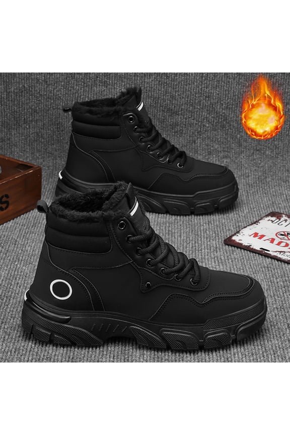 Mens Lightweight Hiking Boots Warm Fur Lined High Top Fashion Sneakers Non Slip Trail Shoes (Black, 8)