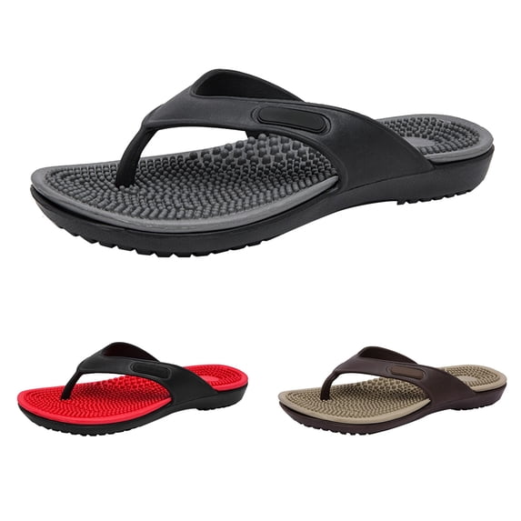 AUDeals Mens Massage Flip Flops Soft Sole Anti Slip Cross Strap Outdoor Sandals (Black, 8)