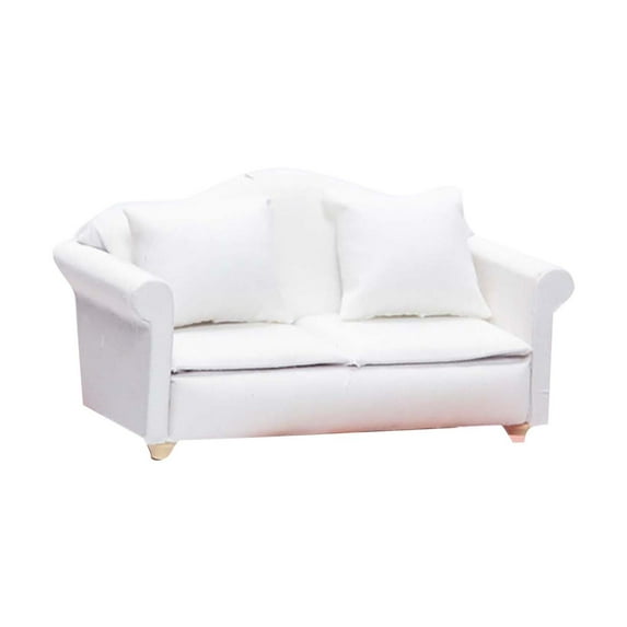 AUDeals Mini Furniture Living Room Scene Model Small Floral Fabric Double Sofa Wooden Furniture Handmade Crafts Supplies