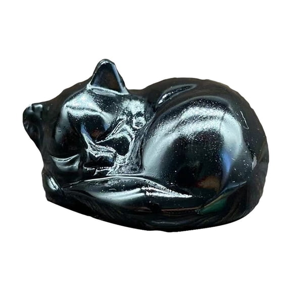 AUDeals Natural Quartz Sleeping Cat Statue 2 Inch Opal Cat Decor Meditation Home Decor Feng Shui Healing Stone Gift Desk Ornament Zen Decor