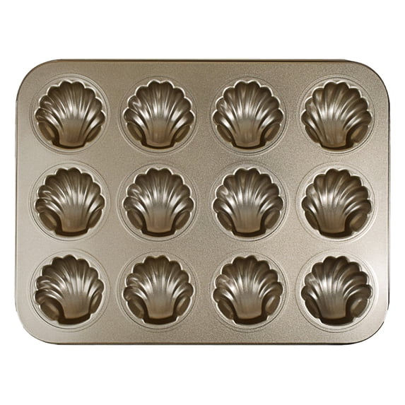 AUDeals Nonstick Cake Pan, 12-Cup Commercial Carbon Steel Cookies Trays for Oven Baking, Warp Resistant Bakeware, Round Shell Shape Cake Pans, for Baking, Cookies, Muffins, Pastries