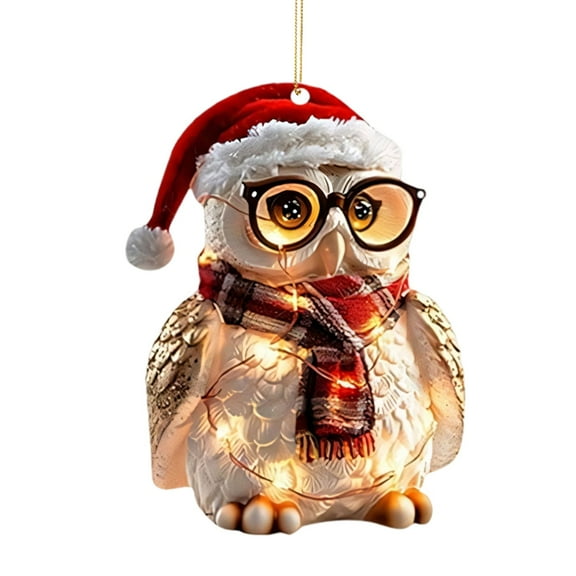 AUDeals Owl Christmas Tree Ornaments 2D Acrylic Owl Pendants Set for Xmas/Wedding/Party Decor, Holiday Home & Festive Gift Ideas