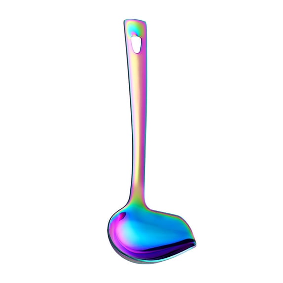 AUDeals Rainbow Stainless Steel Sauce Ladle with Spout, 8.67 Inch Mirror Polish Gravy and Soup Ladle, Dishwasher Safe Kitchen Utensil for Drizzling, Serving, and Cooking