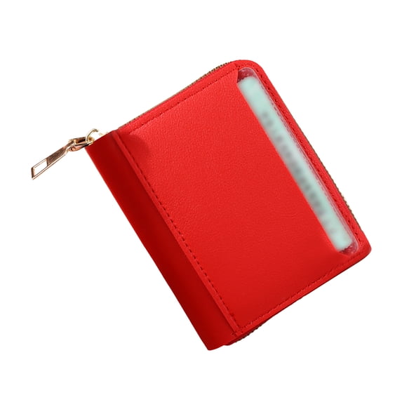 AUDeals Slim Bifold Wallet for Men Women, Solid Color Zipper Purse, Multi Card Slot Credit Card Holder with ID Window Daily Pocket Bag