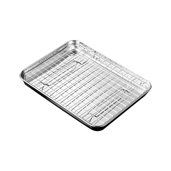AUDeals Stainless Steel Rectangular Baking Tray with Cooling & Drying Rack, Heavy-Duty Bakeware for Cooking, Food Storage, Multi-Purpose Flat Bottom Pan for Home/Commercial Use