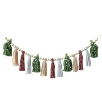 AUDeals ‌Tassel Beaded Garland 16"/24" Wood Bead & Fringe Trim for Christmas, Curtains, Tablecloths, Boho Home Décor (Natural)