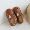 thumbnail image 1 of AUDeals Toddler Girls Cutout T Strap Mary Jane Flats - Closed Toe Summer Dress Shoes for First Walkers (Brown, 12-18 Months), 1 of 7