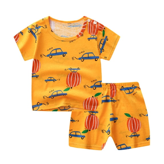 AUDeals Toddler Girls Flying Sleeve Chiffon Top and Pants Summer Outfit Set with Belt, Trendy Casual 2PCS Daily Clothes for Girls (Orange, 6-12 Months)