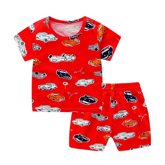 AUDeals Toddler Girls Flying Sleeve Chiffon Top and Pants Summer Outfit Set with Belt, Trendy Casual 2PCS Daily Clothes for Girls (Red, 0-6 Months)