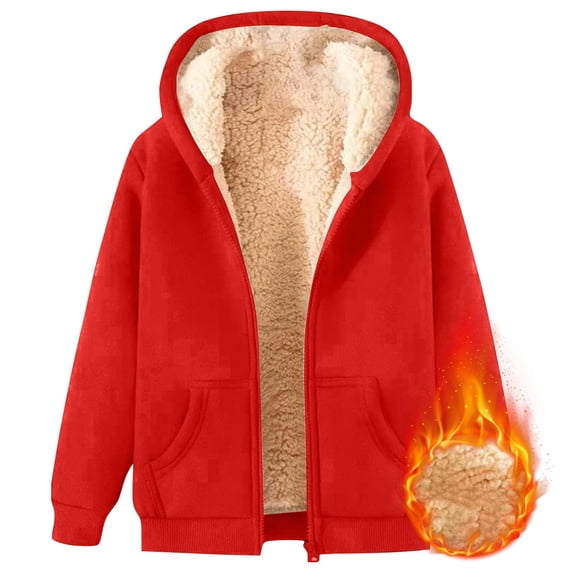 AUDeals Unisex Boys Girls Fleece Lined Sherpa Hoodies Kids Warm Winter Hoodies Pullover Hooded Sweatshirt Sweater (RD2, 7-8 Years)