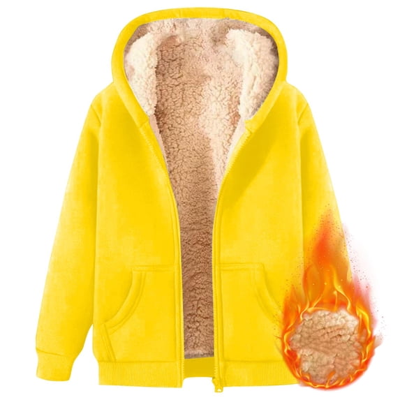 AUDeals Unisex Boys Girls Fleece Lined Sherpa Hoodies Kids Warm Winter Hoodies Pullover Hooded Sweatshirt Sweater (Yellow, 3-4 Years)