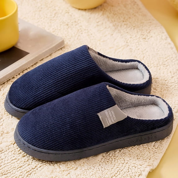 AUDeals Unisex Cotton Slippers Soft Plush Non Slip Home Indoor House Slippers Warm Cozy Winter Shoes (Navy, 8)