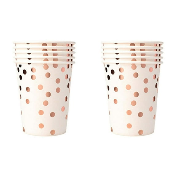 AUDeals White Rose Gold Dot Disposable Cups Plates Set with Shiny Gold Foil Print Perfect for Wedding Birthday Party Decorations Elegant Tableware