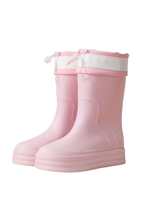Women Anti Slip Lightweight Soft Rubber Shoes Casual Rain Shoes Platform Outdoor Fishing Thick Sole Waterproof Shoes (Pink, 6)