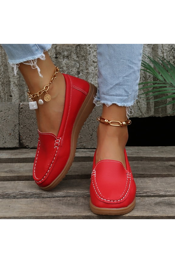 Women Casual Flat Shoes, Lightweight Fashion Shoes, Soft Non Slip Low Top Platform Shoes for Daily Walking (Red, 9)