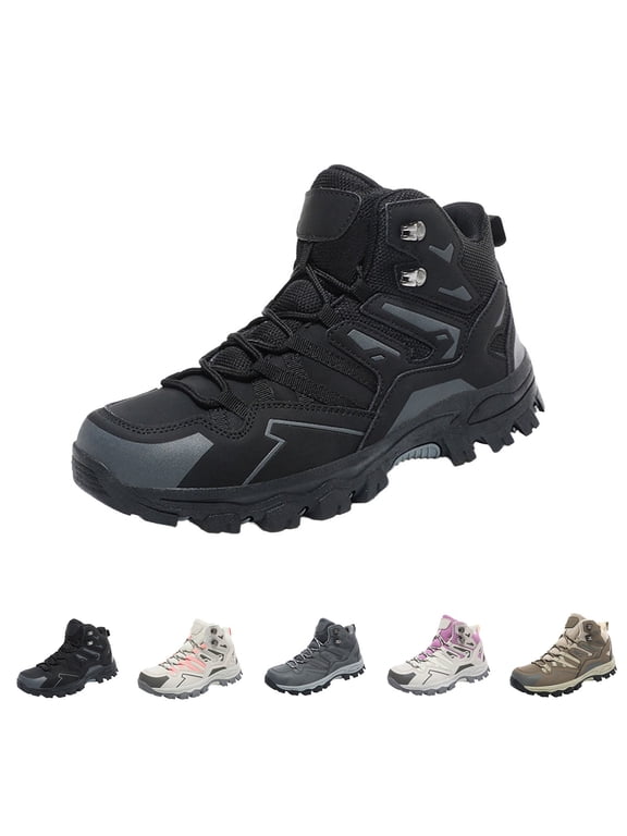 Women Hiking Boots, Waterproof Outdoor Boots, Lightweight Breathable Work Boots for Trails (Black, 6)