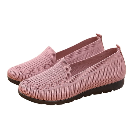 AUDeals Women Knitted Slip On Shoes, Round Toe Lightweight Comfortable Loafers, Breathable Mesh Walking Shoes (Pink, 8)