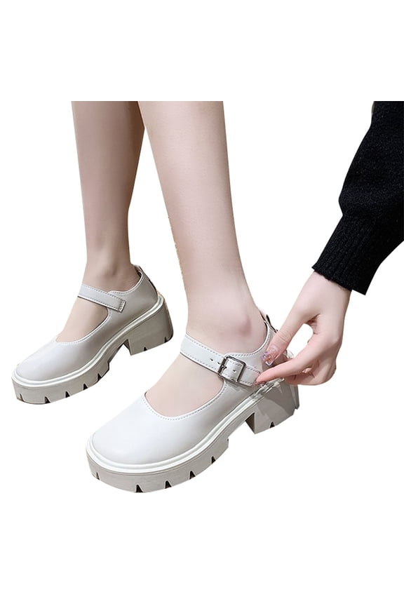Women Mary Jane Shoes, Thick Sole Bow Pearl Platform Shoes, Gothic Sweet Low Top Casual Shoes (White, 6)