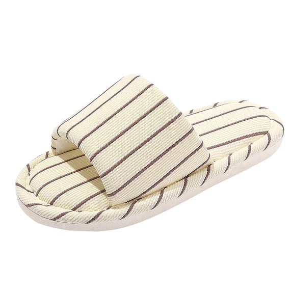 AUDeals Women Men Stripe Slippers Open Toe Cotton Linen Slide Sandals Soft Soled Lightweight Home Shoes Anti Slip Lounging (Brown, 8)