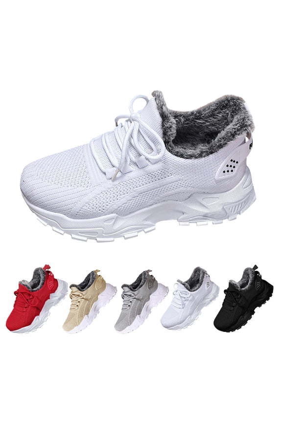 Women Mesh Snow Boots, Warm Fleece Lined Plus Size Winter Shoes, Comfortable Indoor Outdoor Wear (White, 5)