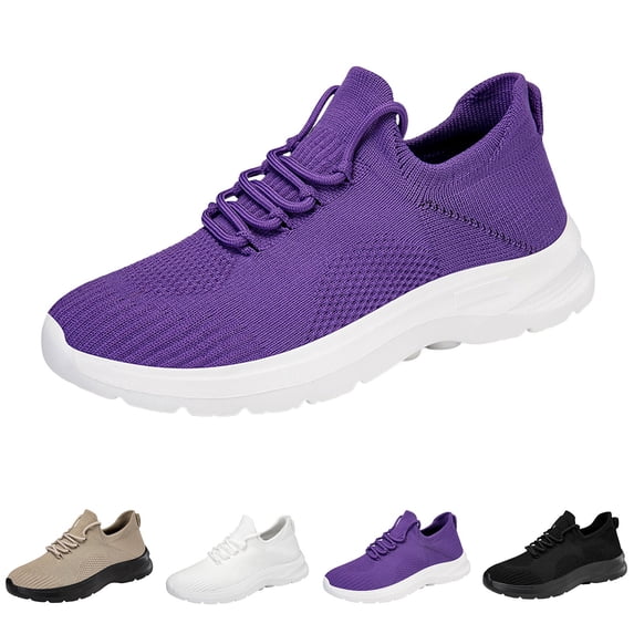 AUDeals Women Non Slip Sneakers, Breathable Lightweight Walking Shoes, Casual Shoes for Travel and Work (Purple, 6)
