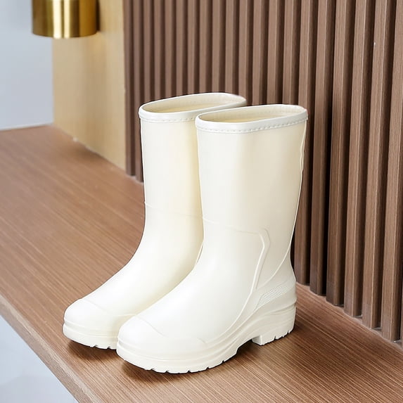 AUDeals Women Rain Boots, Waterproof Slip On Garden Boots, Lightweight Rubber Boots for Outdoor Use (White, 6.5)