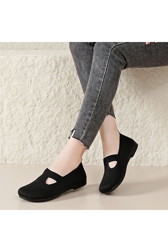 Women Soft Sole Shoes, Breathable Casual Slip On Shoes, Non Slip Low Top Platform Shoes for Work and Travel (Black, 7)