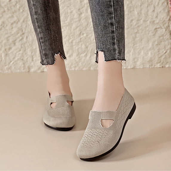 AUDeals Women Soft Sole Shoes, Breathable Casual Slip On Shoes, Non Slip Low Top Platform Shoes for Work and Travel (Khaki, 7)