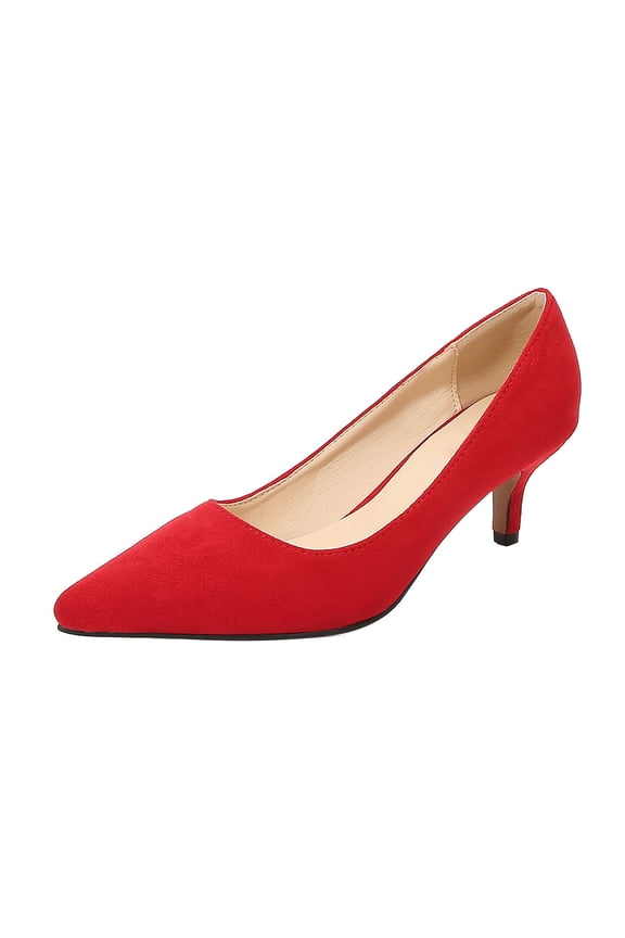Women Suede Kitten Heel Pumps, Pointed Toe Slip On Dress Shoes, Comfort Classic Fashion Footwear for Office Business and Daily Formal Outfits (Red, 12)