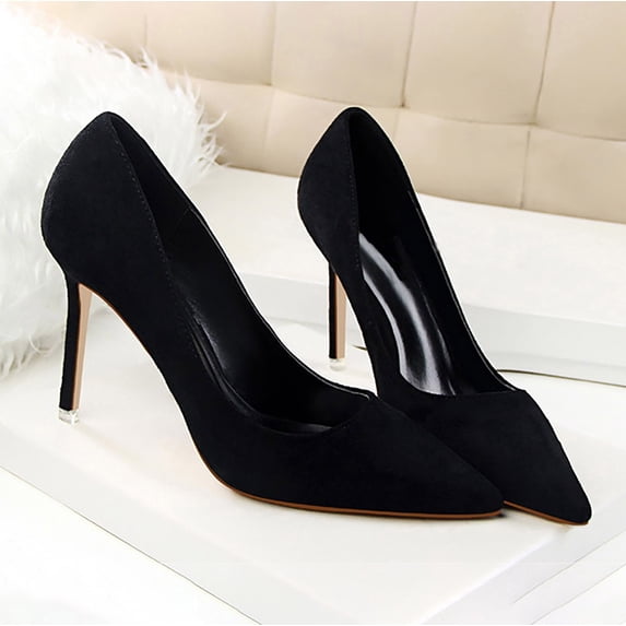 AUDeals Women Suede Pointed Closed Toe Stiletto Pumps, Fashion High Heel Dress Shoes, Comfort Footwear for Wedding, Party & Office Daily Wear (Black, 8.5)