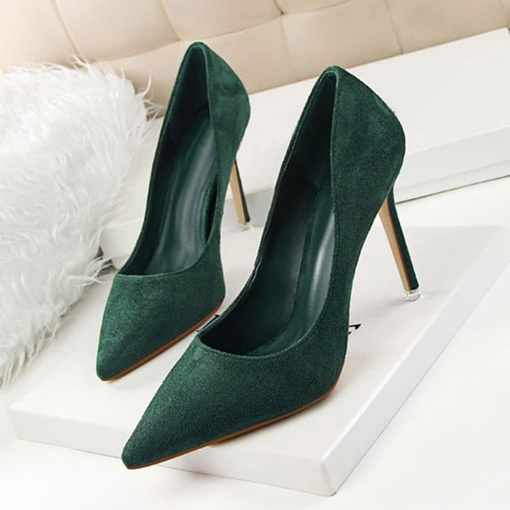 AUDeals Women Suede Pointed Closed Toe Stiletto Pumps, Fashion High Heel Dress Shoes, Comfort Footwear for Wedding, Party & Office Daily Wear (Green, 10)