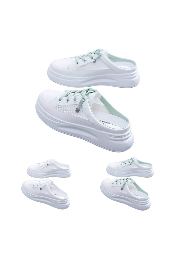 Women's Backless Platform Sneakers, Slip On Wedge Mules with Breathable Comfort for Casual Daily Wear (Green, 7)