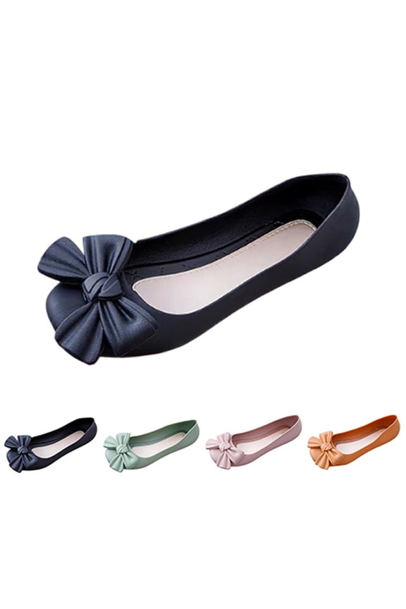 Women's Ballet Flats, Foldable Slip On Shoes with Cute Bow Trim and Soft Comfort for Dressy Wear (Black, 6)