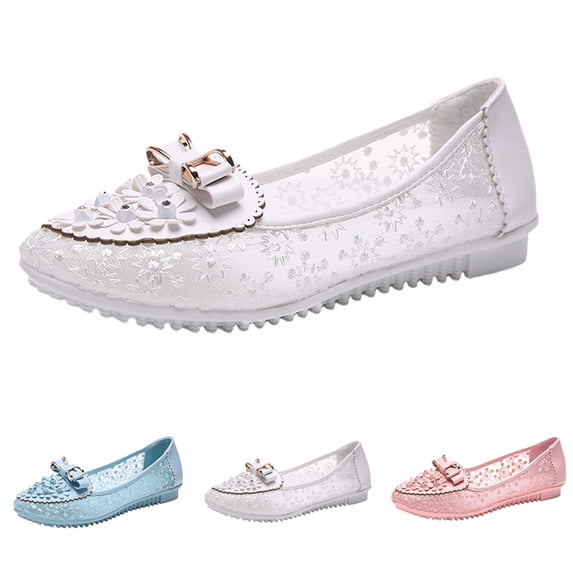 AUDeals Women's Ballet Flats Rhinestone Lace Slip On Mary Jane Dress Shoes for Wedding Work and Daily Walking