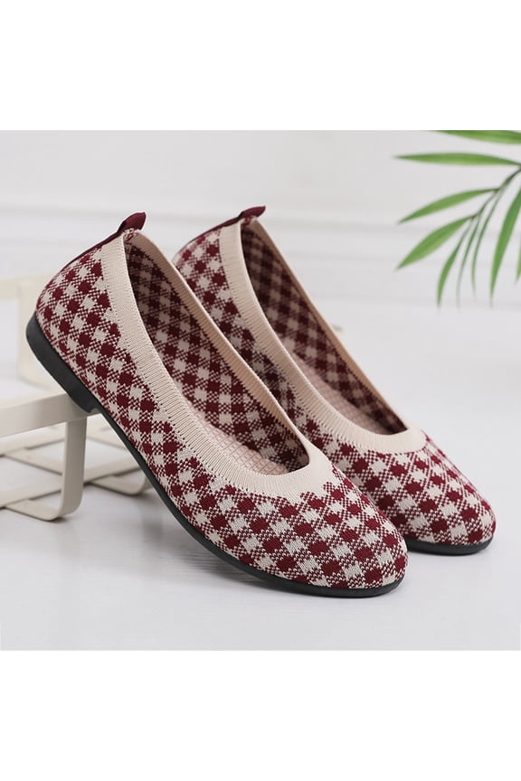 Women's Ballet Flats, Round Toe Suede Shoes with Soft Knit Comfort and Wide Width Style for Office and Wedding