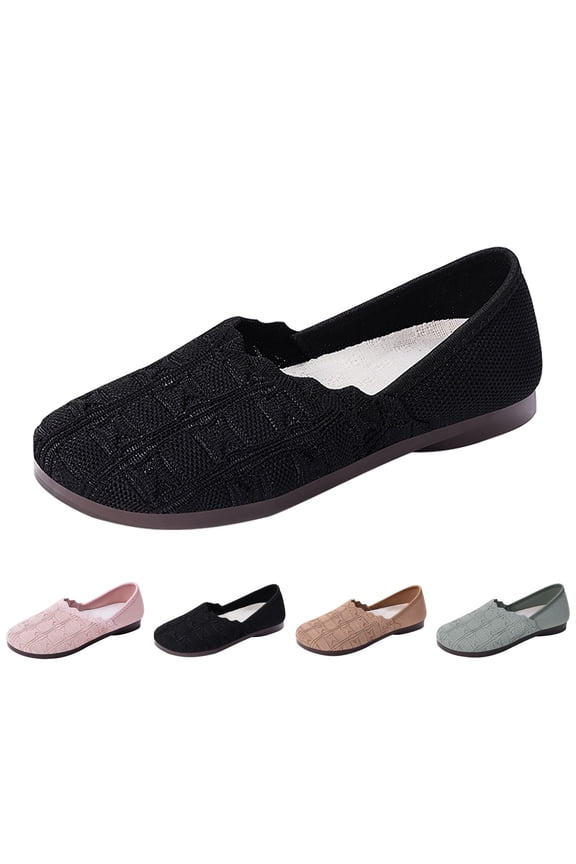 Women's Ballet Flats, Wide Width Slip On Shoes with Memory Foam Comfort for Everyday Wear and Travel (Black, 7)