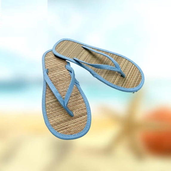 AUDeals Women's Bamboo Flip Flops, Lightweight Woven Slippers with Non Slip Comfort for Indoor and Beach Wear (Blue, 11.5)